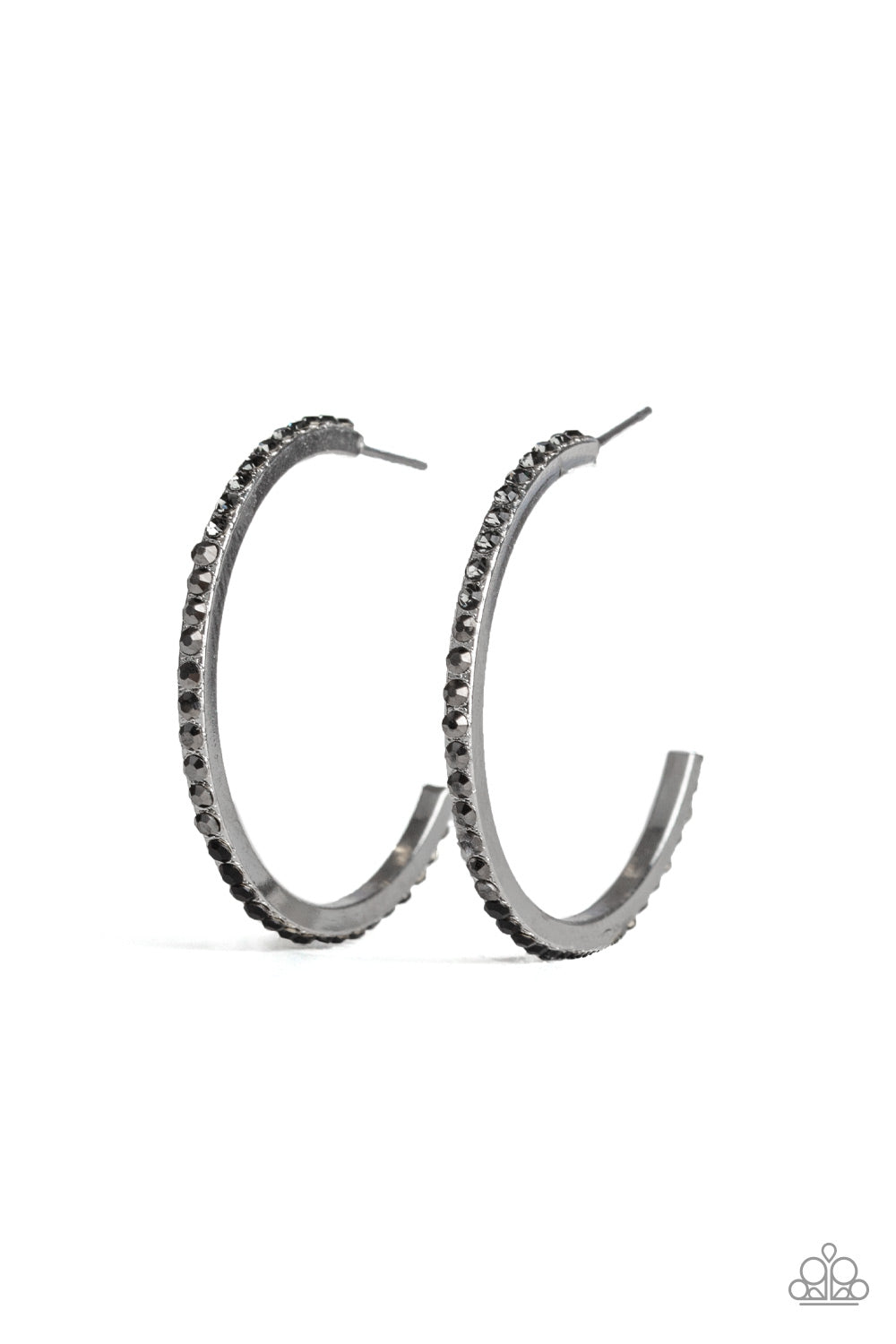 Rhinestone Revamp - Paparazzi - Black Hematite Smoky Rhinestone Ombre Hoop Earrings