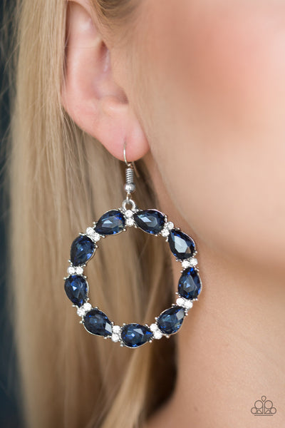 Ring Around the Rhinestones - Paparazzi - Blue Gem Rhinestone Circle Earrings