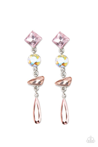 Rock Candy Elegance - Paparazzi - Pink Iridescent Gem Post Earrings