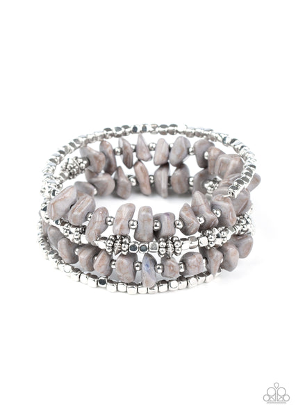 Rockin' Renegade - Paparazzi - Silver and Grey Stone Coil Bracelet