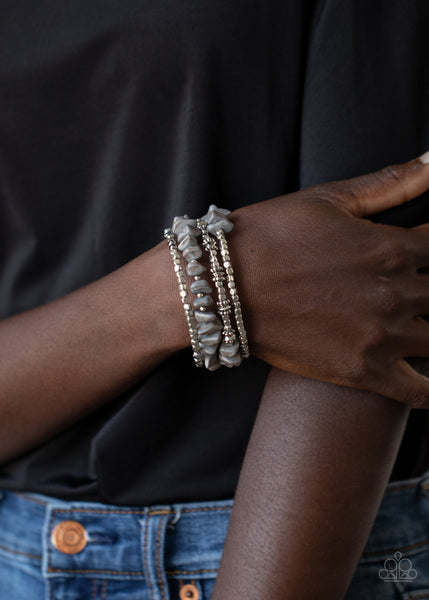 Rockin' Renegade - Paparazzi - Silver and Grey Stone Coil Bracelet