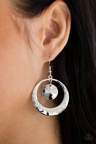 Rounded Radiance - Paparazzi - Silver Hammered Circle Earrings