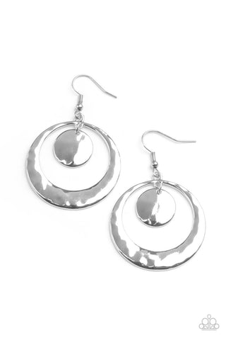 Rounded Radiance - Paparazzi - Silver Hammered Circle Earrings