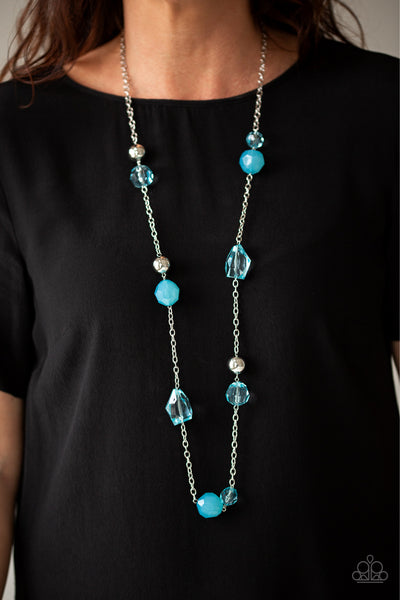 Royal Roller - Paparazzi - Blue Crystal Opaque Silver Bead Necklace