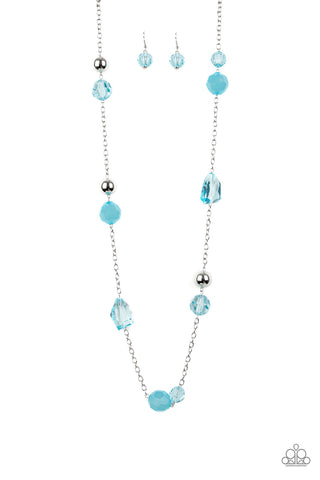 Royal Roller - Paparazzi - Blue Crystal Opaque Silver Bead Necklace
