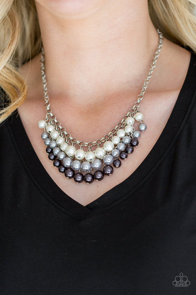 Run For The HEELS! - Paparazzi - Multi Ombre Black, Grey and White Pearl Fringe Necklace