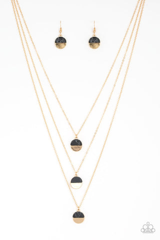 Rural Reconstruction - Paparazzi - Gold Black Stone Disc Tiered Necklace