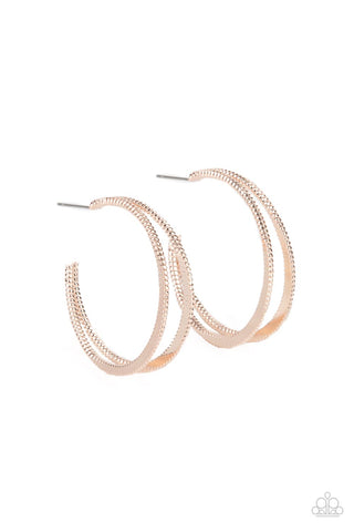 Rustic Curves - Paparazzi - Rose Gold Textured Double Hoop Earrings