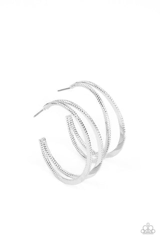 Rustic Curves - Paparazzi - Silver Textured Double Hoop Earrings