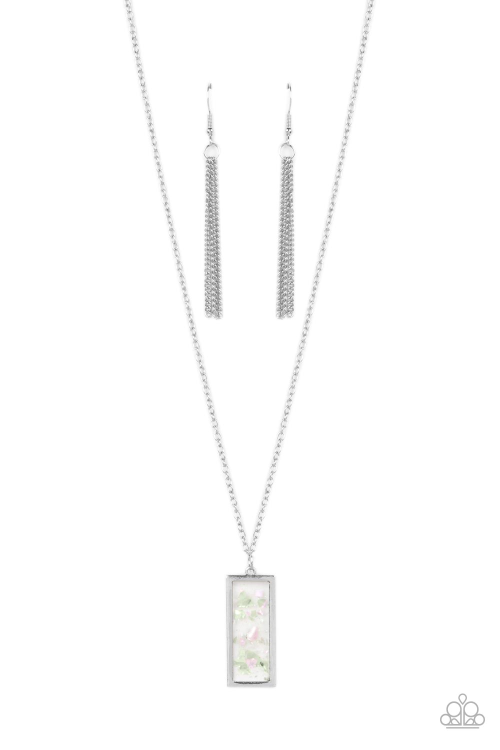 SEA You Around - Paparazzi - Green Iridescent Fleck Silver Rectangle Pendant Necklace