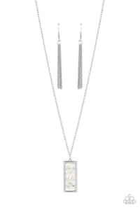 SEA You Around - Paparazzi - Green Iridescent Fleck Silver Rectangle Pendant Necklace