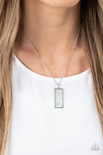 SEA You Around - Paparazzi - Green Iridescent Fleck Silver Rectangle Pendant Necklace