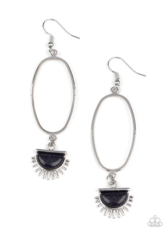 SOL Purpose - Paparazzi - Blue Glitter Stone Silver Oval Burst Earrings