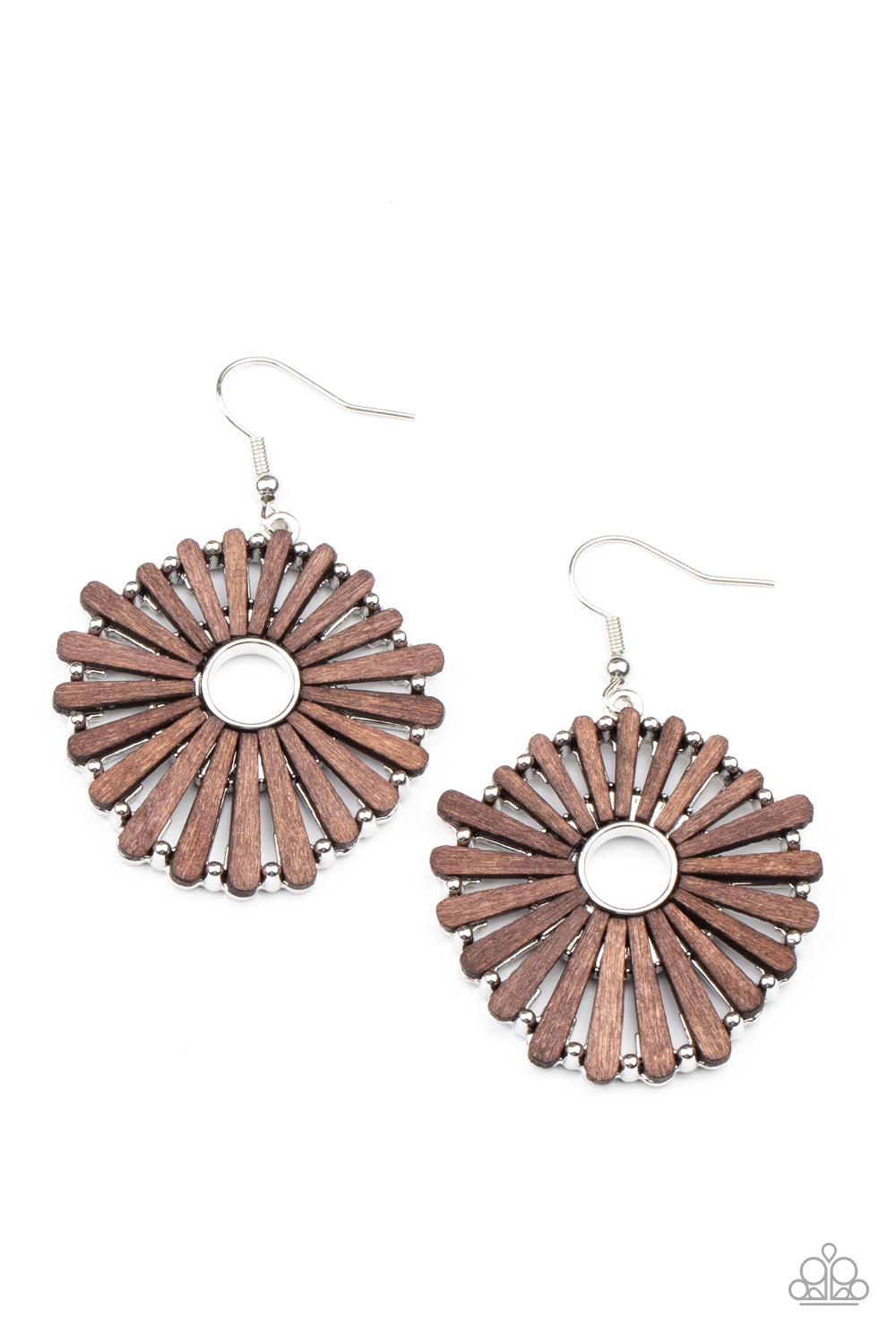 SPOKE Too Soon - Paparazzi - Brown Floral Wooden Earrings 