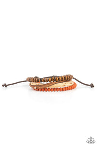 STACK To Basics - Paparazzi - Orange Wood Bead Cork and Leather Sliding Knot Bracelet