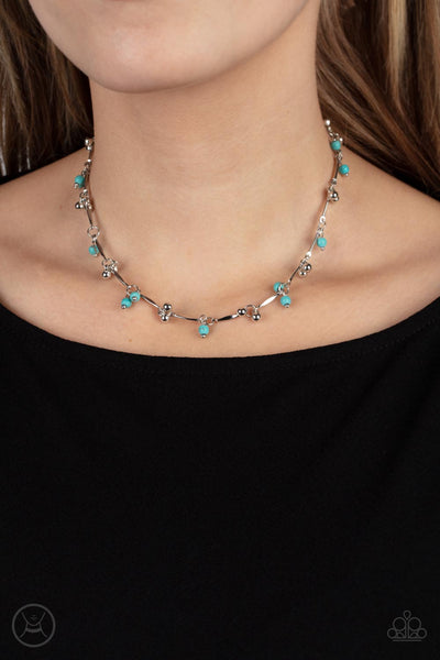 Sahara Social - Paparazzi - Blue Turquoise Stone Silver Choker Necklace 