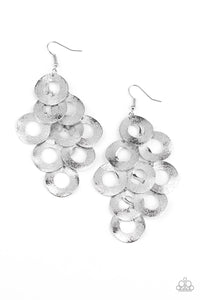 Scattered Shimmer - Paparazzi - Silver Hammered Circle Chandelier Earrings