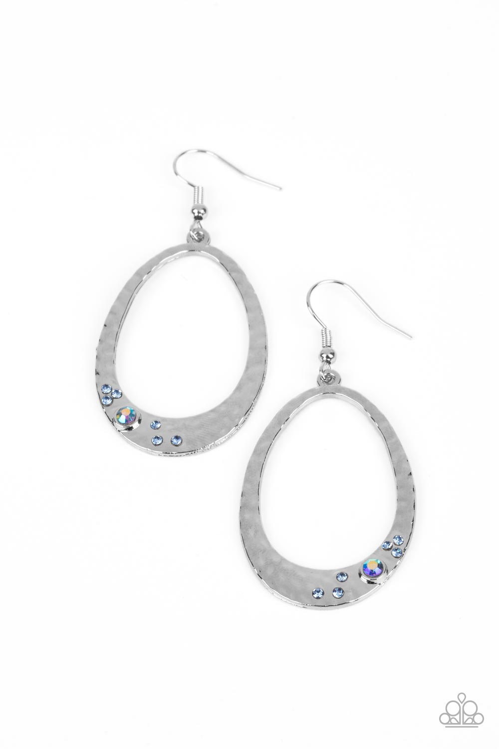 Seafoam Shimmer - Paparazzi - Blue Iridescent Rhinestone Silver Teardrop Earrings