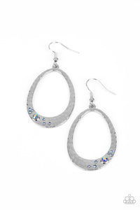 Seafoam Shimmer - Paparazzi - Blue Iridescent Rhinestone Silver Teardrop Earrings