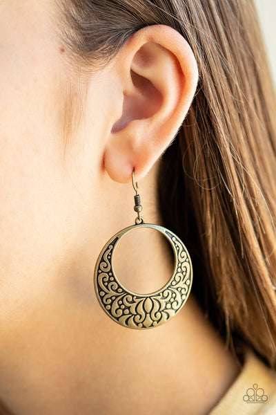 Secret Groves - Paparazzi - Brass Embossed Filigree Earrings