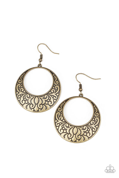 Secret Groves - Paparazzi - Brass Embossed Filigree Earrings