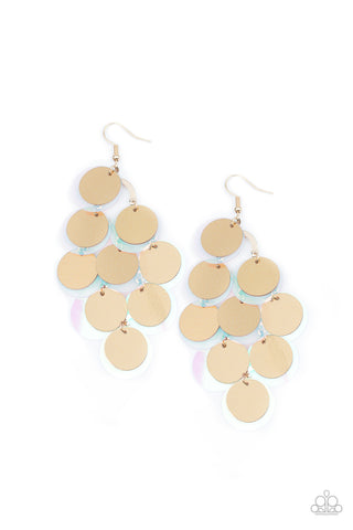 Sequin Seeker - Paparazzi - Gold and Iridescent Circle Sequin Earrings