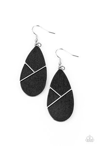 Sequoia Forest - Paparazzi - Black Wood Silver Frame Teardrop Earrings