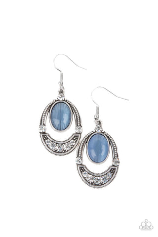 Serene Shimmer - Paparazzi - Blue Moonstone Silver Oval Rhinestone Earrings