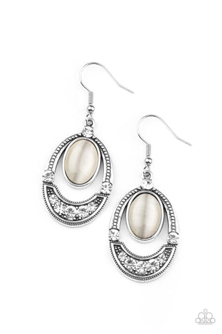  Serene Shimmer - Paparazzi - White Moonstone Silver Oval Earrings