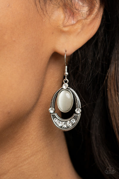  Serene Shimmer - Paparazzi - White Moonstone Silver Oval Earrings