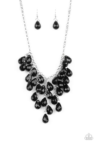 Serenely Scattered - Paparazzi - Black Faceted Teardrop Fringe Necklace