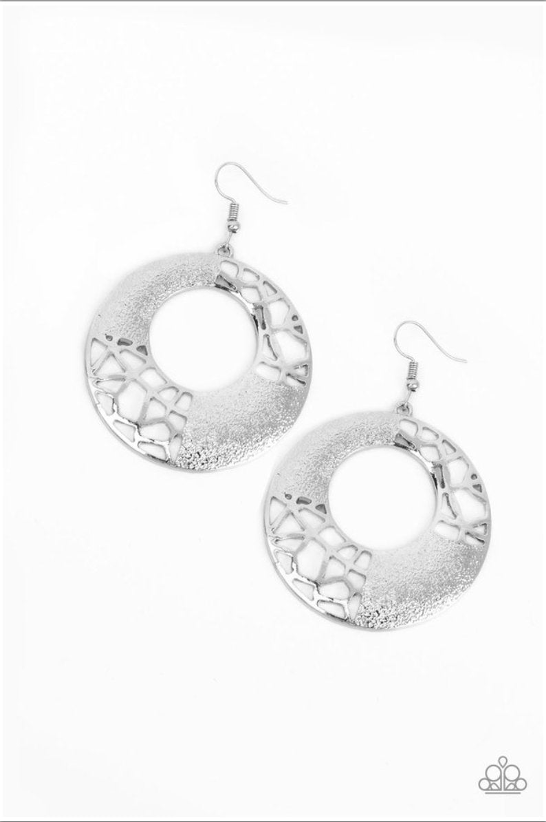 Shattered Shimmer - Paparazzi - Silver Metallic Geometric Hoop Earrings