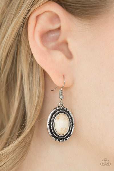 Shifting Sands - Paparazzi - White Stone Silver Oval Earrings