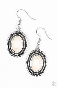 Shifting Sands - Paparazzi - White Stone Silver Oval Earrings