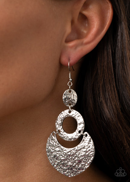 Shimmer Suite - Paparazzi - Silver Hammered Crescent Earrings