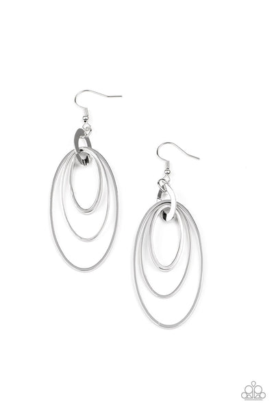 Shimmer Surge - Paparazzi - Silver Oval Earrings