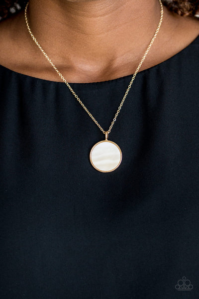 Shimmering Seashores - Paparazzi - Gold Shell-Like Circle Pendant Necklace