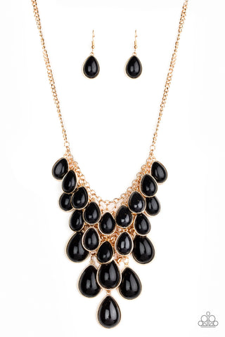 Shop Til You Teardrop – Paparazzi – Black Teardrop Bead Gold Necklace