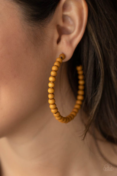 Should Have, Could Have, WOOD Have - Paparazzi - Brown Wood Bead Hoop Earrings