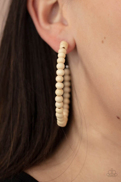 Should Have, Could Have, WOOD Have - Paparazzi - White Wood Hoop Earrings