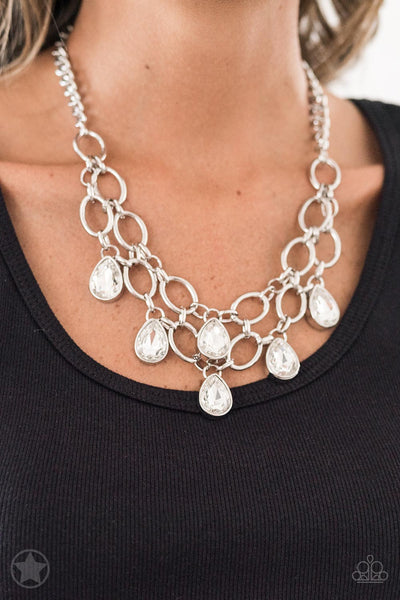 Show-Stopping Shimmer - Paparazzi - White Teardrop Silver Link Blockbuster Necklace