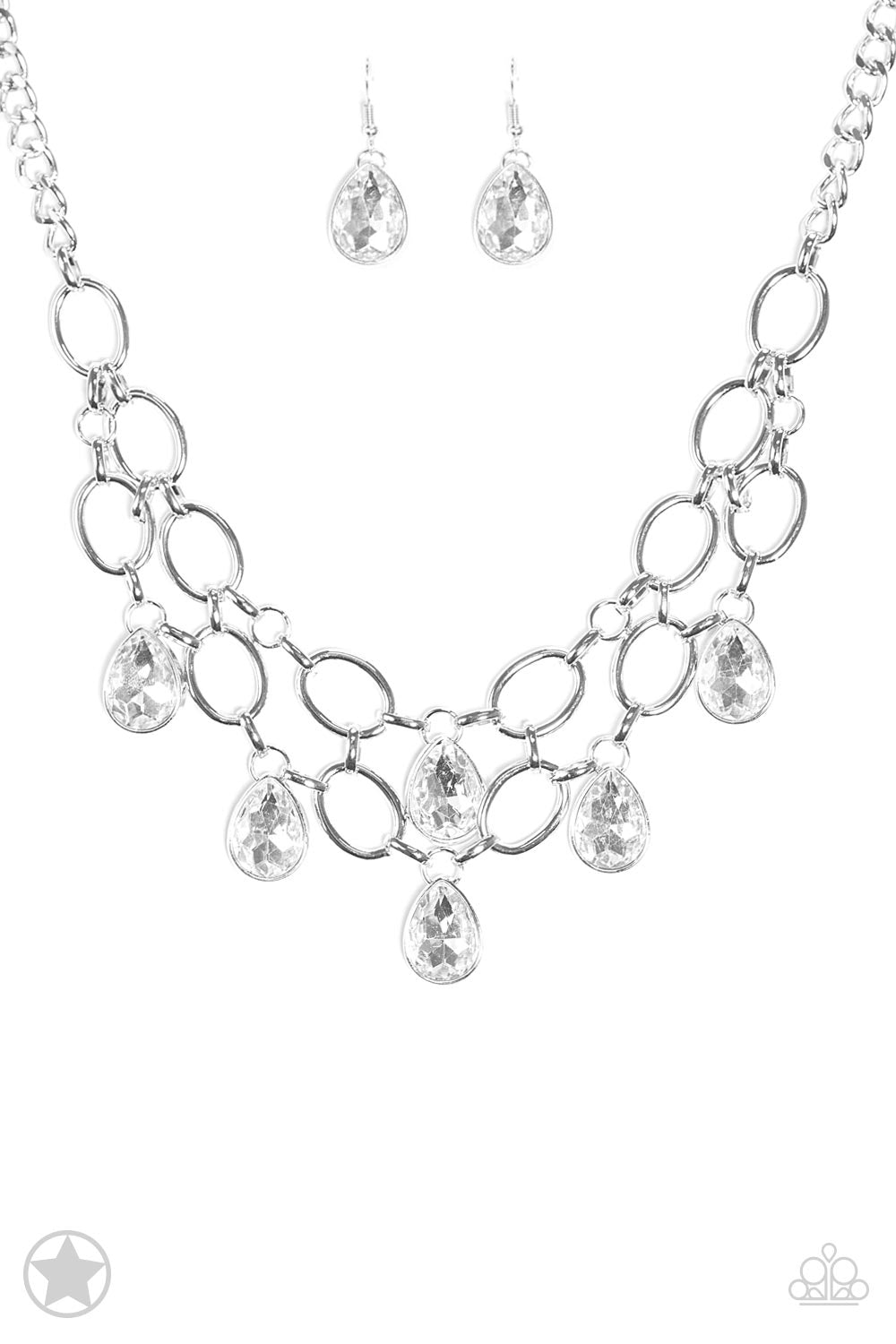 Show-Stopping Shimmer - Paparazzi - White Teardrop Silver Link Blockbuster Necklace