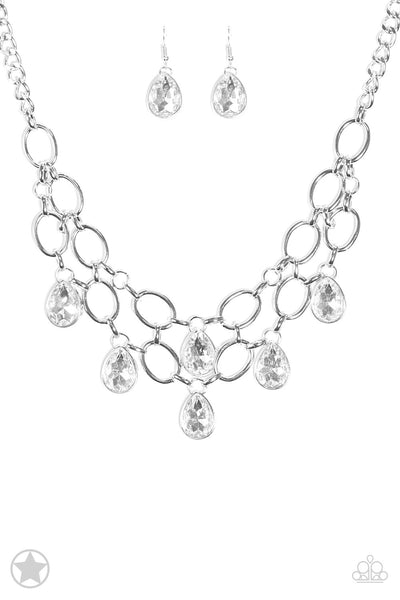 Show-Stopping Shimmer - Paparazzi - White Teardrop Silver Link Blockbuster Necklace