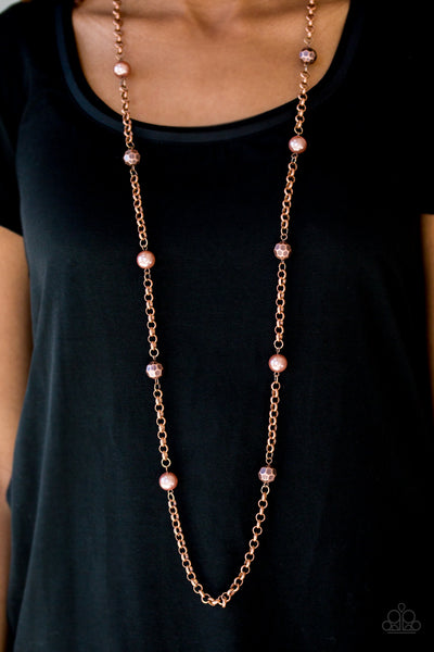 Showroom Shimmer - Paparazzi - Copper Pearl and Faceted Bead Necklace