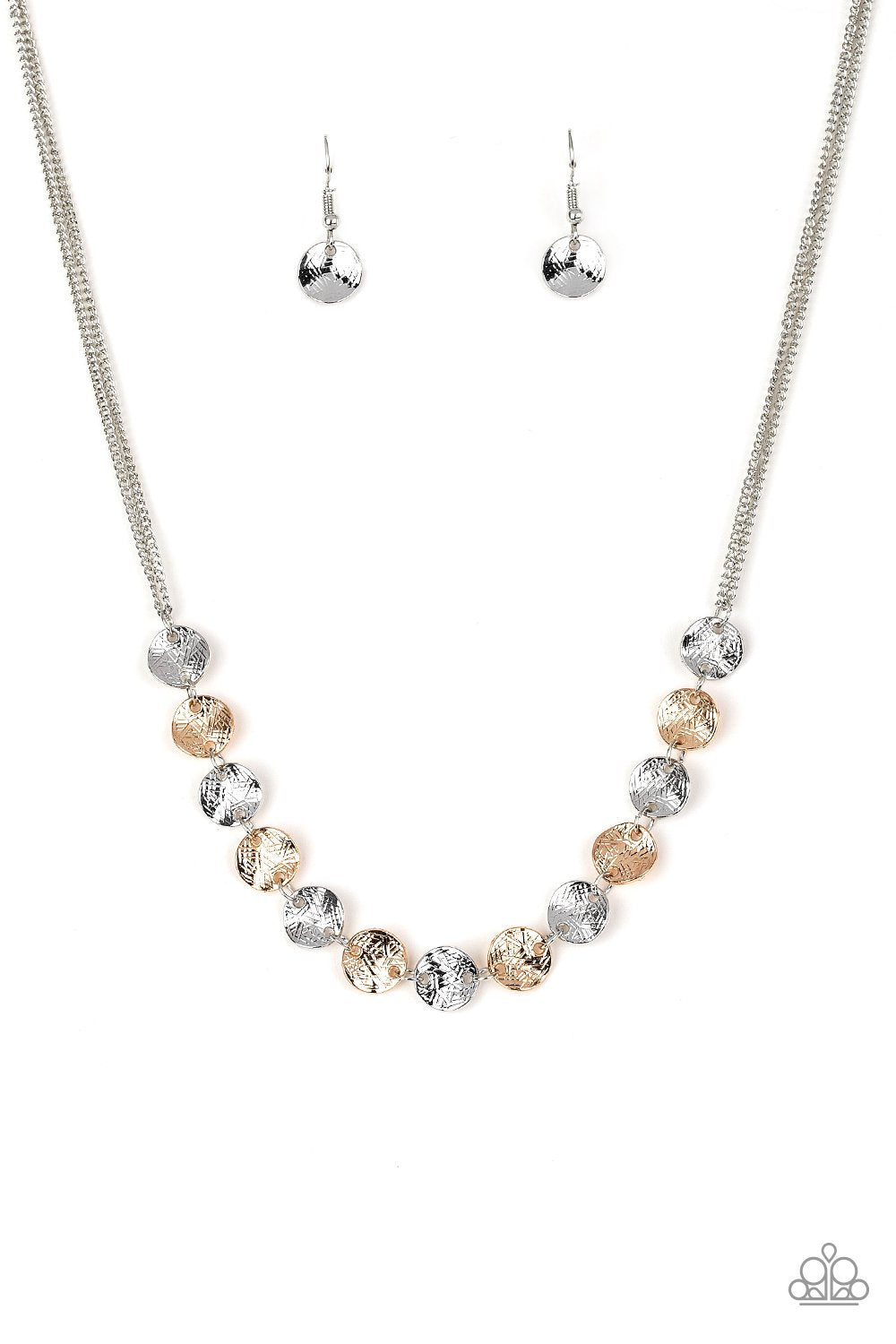 Simple Sheen - Paparazzi - Silver and Gold Textured Disc Necklace