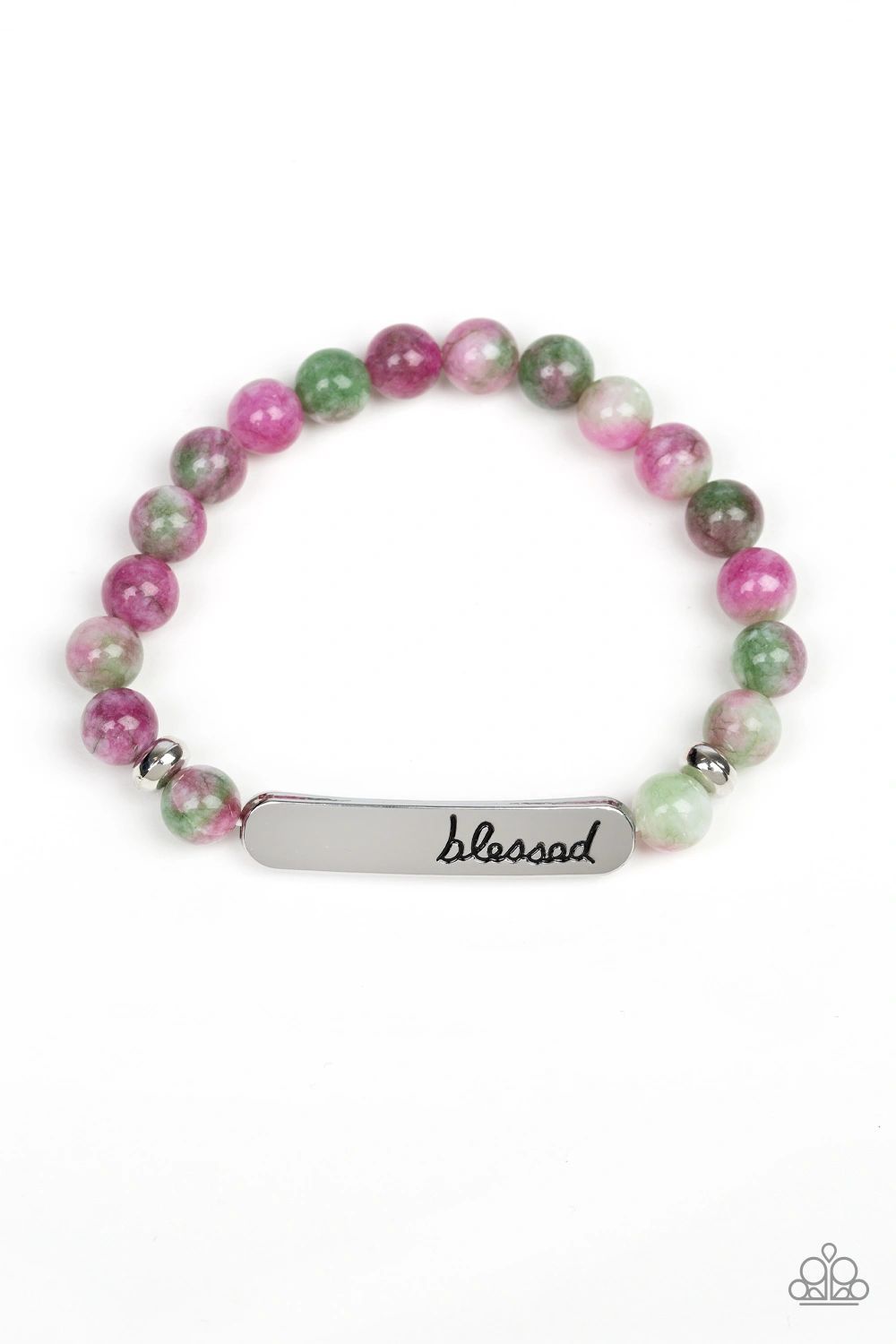 Simply Blessed - Paparazzi - Purple and Green Stone Bead Silver Affirmation Stretch Bracelet