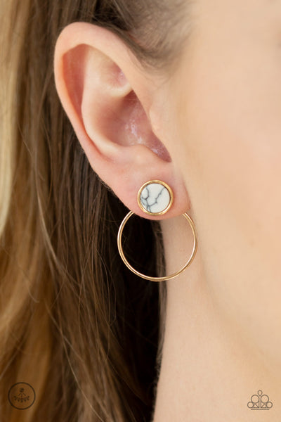 Simply Stone Dweller – Paparazzi - Gold Hoop Marble Stone Jacket Post Earrings