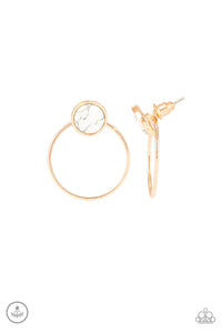 Simply Stone Dweller – Paparazzi - Gold Hoop Marble Stone Jacket Post Earrings