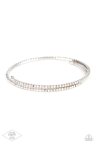 Sleek Sparkle - Paparazzi - Multi Iridescent Rhinestone Coil Bracelet