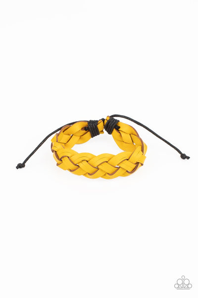 SoCal Summer - Paparazzi - Yellow Braided Leather Sliding Knot Bracelet